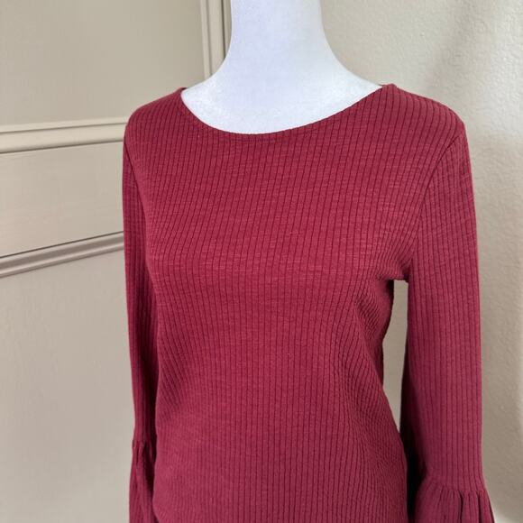 NWT Anthropologie Porridge Joan Bell Sleeve Top XS $88 Wine Bordeaux - Picture 2 of 6